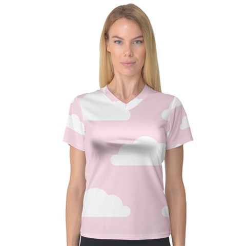 Clouds Pink Pattern   V-neck Sport Mesh Tee by ConteMonfrey