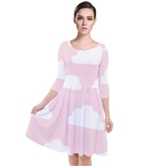 Clouds Pink Pattern   Quarter Sleeve Waist Band Dress by ConteMonfrey