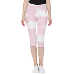 Clouds Pink Pattern   Inside Out Lightweight Velour Capri Leggings  by ConteMonfrey