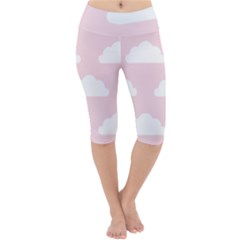 Clouds Pink Pattern   Lightweight Velour Cropped Yoga Leggings by ConteMonfrey