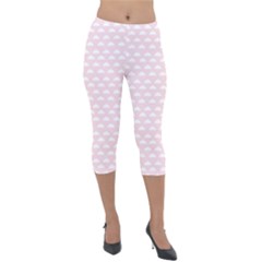 Little Clouds Pattern Pink Lightweight Velour Capri Leggings  by ConteMonfrey