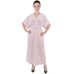 Little Clouds Pattern Pink V-neck Boho Style Maxi Dress by ConteMonfrey