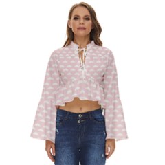 Little Clouds Pattern Pink Boho Long Bell Sleeve Top by ConteMonfrey