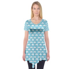 Little Clouds Blue  Short Sleeve Tunic  by ConteMonfrey