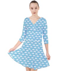 Little Clouds Blue  Quarter Sleeve Front Wrap Dress by ConteMonfrey