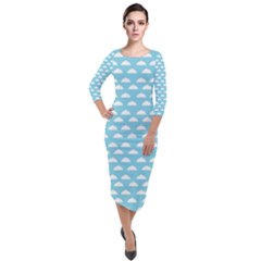 Little Clouds Blue  Quarter Sleeve Midi Velour Bodycon Dress by ConteMonfrey