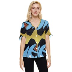 Abstract 3d Art New World Bow Sleeve Button Up Top