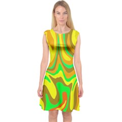 Groovy Wavy Pattern Colorful Pattern Capsleeve Midi Dress