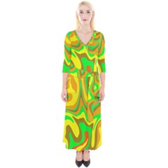 Groovy Wavy Pattern Colorful Pattern Quarter Sleeve Wrap Maxi Dress by Wegoenart