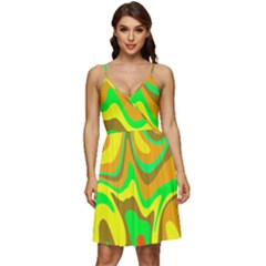 Groovy Wavy Pattern Colorful Pattern V-neck Pocket Summer Dress 