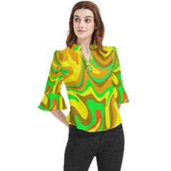 Groovy Wavy Pattern Colorful Pattern Loose Horn Sleeve Chiffon Blouse