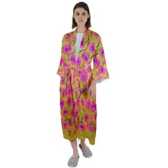 Cherries Fruit Food Neon Texture Fluorescent Maxi Satin Kimono by Wegoenart