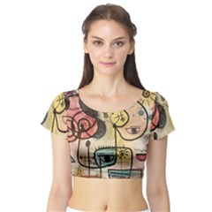 Puzzle Abstract Drawing Mysterious Short Sleeve Crop Top