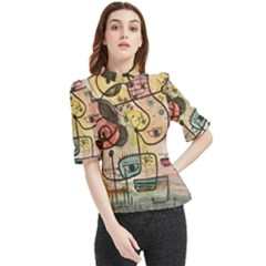 Puzzle Abstract Drawing Mysterious Frill Neck Blouse
