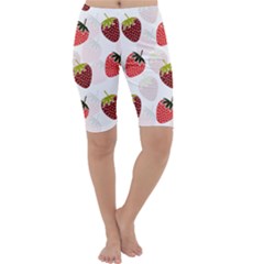 Strawberry Fruit Pattern Background Cropped Leggings  by Wegoenart