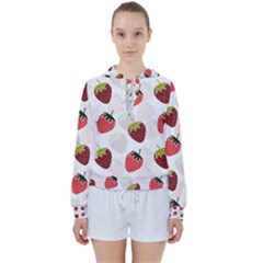 Strawberry Fruit Pattern Background Women s Tie Up Sweat by Wegoenart