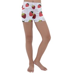 Strawberry Fruit Pattern Background Kids  Lightweight Velour Yoga Shorts by Wegoenart