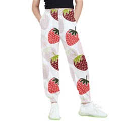 Strawberry Fruit Pattern Background Kids  Elastic Waist Pants by Wegoenart