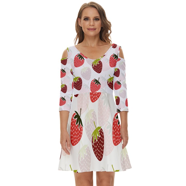 Strawberry Fruit Pattern Background Shoulder Cut Out Zip Up Dress
