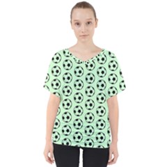 Pattern Ball Soccer Background V-neck Dolman Drape Top by Wegoenart