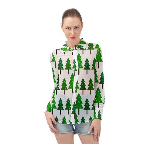 Chrismas Tree Greeen Long Sleeve Chiffon Shirt by nateshop