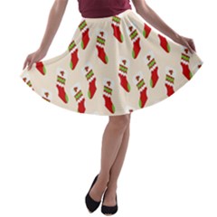 Christmas-background-christmas-stockings A-line Skater Skirt