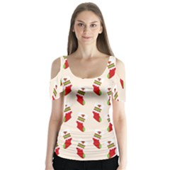 Christmas-background-christmas-stockings Butterfly Sleeve Cutout Tee 