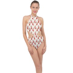 Christmas-background-christmas-stockings Halter Side Cut Swimsuit