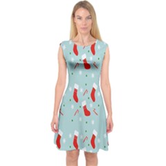 Christmas-pattern -christmas-stockings Capsleeve Midi Dress