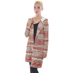 Christmas-pattern-background Hooded Pocket Cardigan