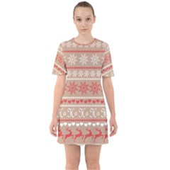 Christmas-pattern-background Sixties Short Sleeve Mini Dress by nateshop