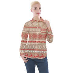 Christmas-pattern-background Women s Long Sleeve Pocket Shirt