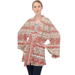 Christmas-pattern-background Long Sleeve Velvet Kimono 