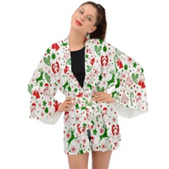 Christmas-seamless-green  Long Sleeve Kimono