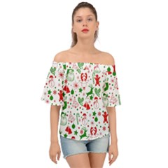 Christmas-seamless-green  Off Shoulder Short Sleeve Top by nateshop