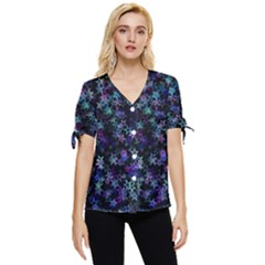 Christmasstars-002 Bow Sleeve Button Up Top