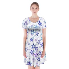 Christmasstars-005 Short Sleeve V-neck Flare Dress by nateshop