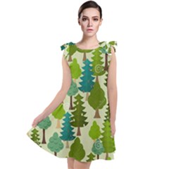 Seamless-forest-pattern-cartoon-tree Tie Up Tunic Dress by nateshop