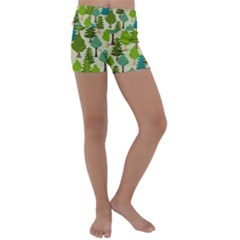 Seamless-forest-pattern-cartoon-tree Kids  Lightweight Velour Yoga Shorts by nateshop