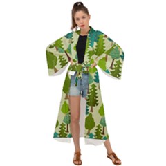 Seamless-forest-pattern-cartoon-tree Maxi Kimono by nateshop