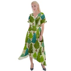 Seamless-forest-pattern-cartoon-tree Cross Front Sharkbite Hem Maxi Dress by nateshop