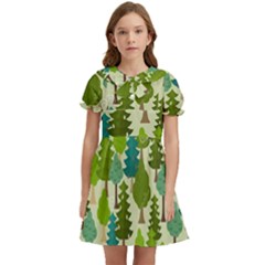 Seamless-forest-pattern-cartoon-tree Kids  Bow Tie Puff Sleeve Dress by nateshop