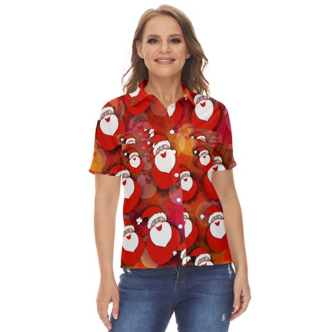 Seamless-santa Claus Women s Short Sleeve Double Pocket Shirt by nateshop