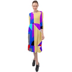 Shape Colorful Creativity Abstract Pattern Ruffle End Midi Chiffon Dress by Ravend