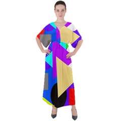 Shape Colorful Creativity Abstract Pattern V-neck Boho Style Maxi Dress