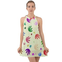 Doodle Squiggles Colorful Pattern Halter Tie Back Chiffon Dress