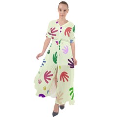 Doodle Squiggles Colorful Pattern Waist Tie Boho Maxi Dress