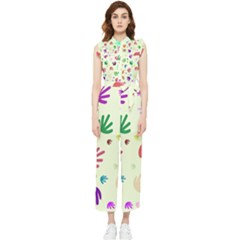 Doodle Squiggles Colorful Pattern Women s Frill Top Chiffon Jumpsuit