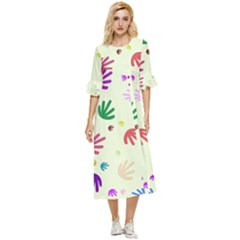 Doodle Squiggles Colorful Pattern Double Cuff Midi Dress