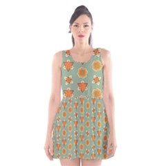 Wallpaper Background Floral Pattern Scoop Neck Skater Dress